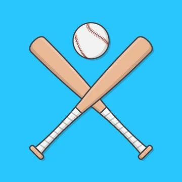 Baseball Bats And Ball Vector Icon Illustration. Wooden Sticks For Baseball.. Stock Illustration