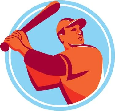 Baseball Batter Batting Bat Circle Retro Stock Illustration