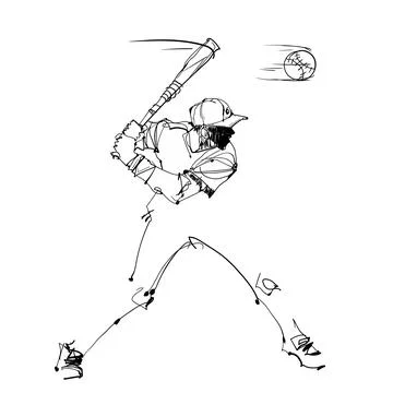 Baseball Batter Line Drawing vector illustration Stock Illustration
