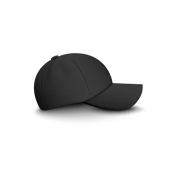 Baseball black blank cap side view 3d vector mockup illustration isolated. Stock Illustration