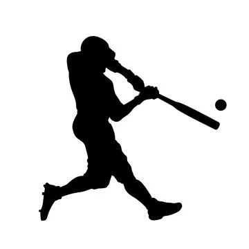 Baseball black silhouette. Pitcher hitting ball. Sport league icon. Isolated Stock Illustration