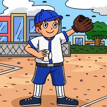 Baseball Boy Pitcher Colored Cartoon Illustration Stock Illustration