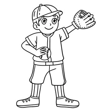 Baseball Boy Pitcher Isolated Coloring Page Stock Illustration