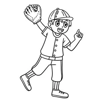 Baseball Boy Pitcher Waving Isolated Coloring Page Stock Illustration