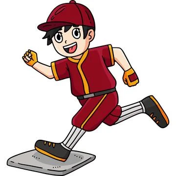Baseball Boy Reaching Base Cartoon Colored Clipart Stock Illustration