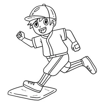 Baseball Boy Reaching Base Isolated Coloring Page Stock Illustration