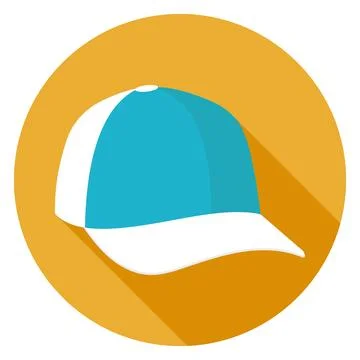Baseball cap flat icon with long shadow on yellow circle vector fashion Stock Illustration