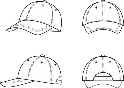 Baseball cap. Front, back, side. Stock Illustration