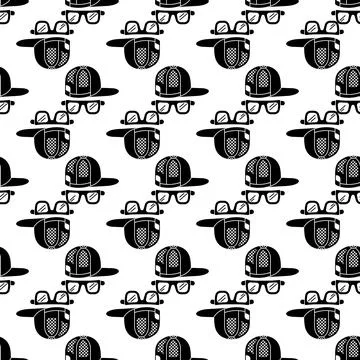 Baseball cap glasses pattern seamless vector Stock Illustration