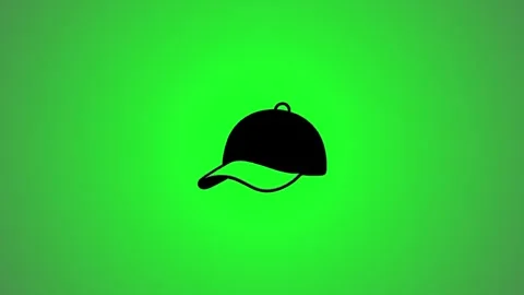 Baseball cap icon animation with rotating 3d effect on bright green screen .. Stock Footage 346490858