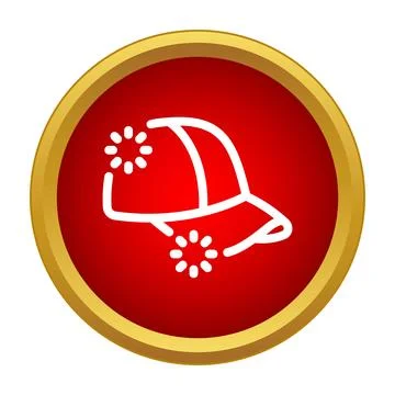 Baseball cap icon on red button with golden rim Stock Illustration