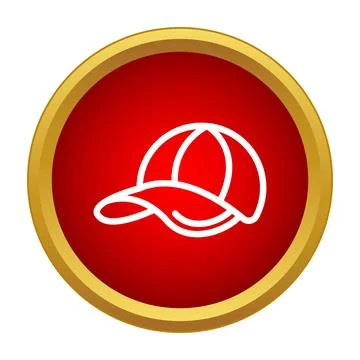 Baseball cap icon on red button with gold border Stock Illustration
