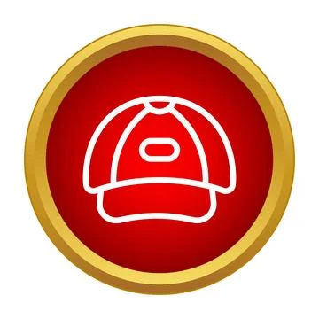 Baseball cap icon on red circle with gold border Stock Illustration