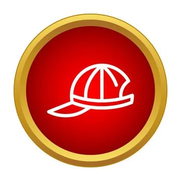 Baseball cap icon vector line drawing on red Stock Illustration