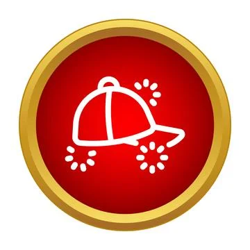 Baseball cap line drawing icon on red button Stock Illustration