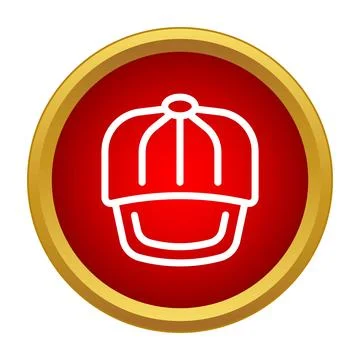 Baseball cap line icon on red gold button Stock Illustration