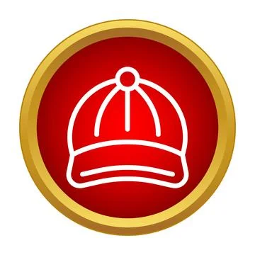 Baseball cap line icon on red button Stock Illustration
