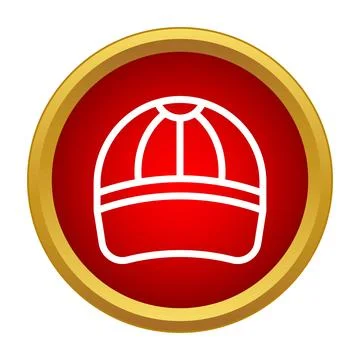 Baseball cap line icon on red button Stock Illustration