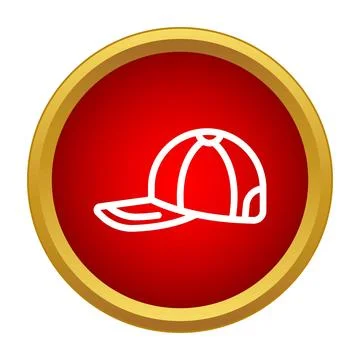 Baseball cap line icon in red circle Stock Illustration