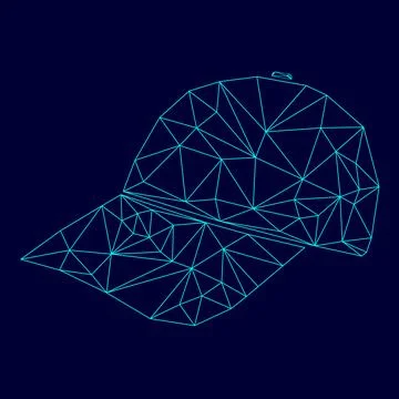 Baseball cap low poly triangulation triangulated polygonal electric cyan blue Stock Illustration