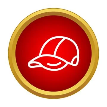 Baseball cap outline in red circular button icon Stock Illustration