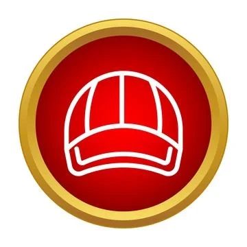 Baseball cap outline in red circular button Stock Illustration