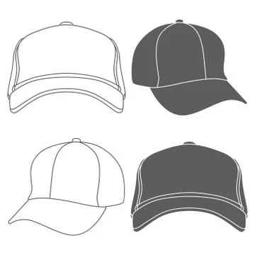 Baseball Cap Outline Silhouette Template isolated on white. Vector Illustrazione stock