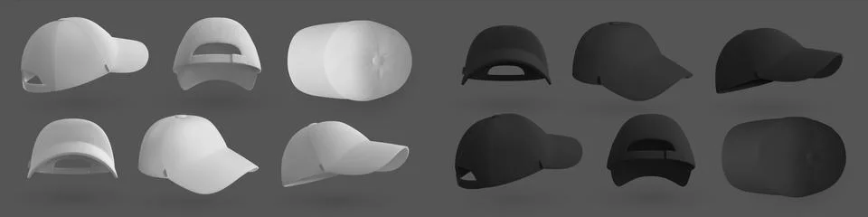 Baseball cap. Realistic 3D white and black hat for brand identity design. View Stock Illustration