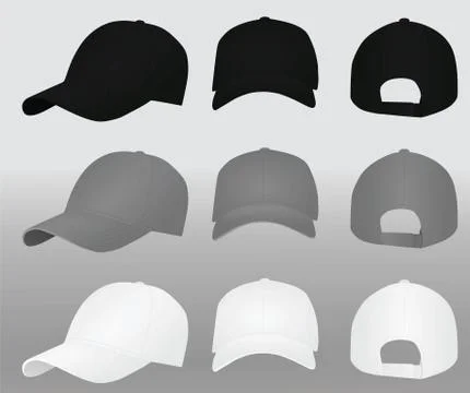 Baseball cap set. black grey and white Illustrazione stock