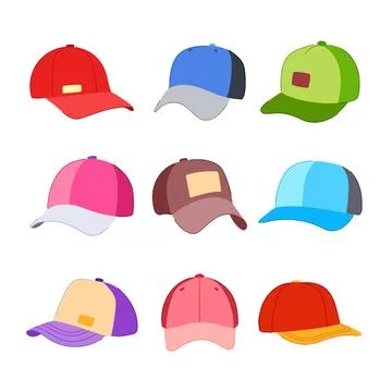 Baseball cap set cartoon vector illustration Illustrazione stock