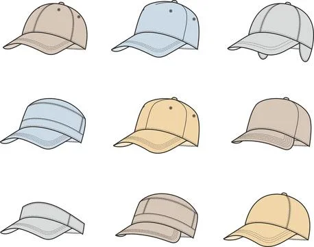 Baseball cap set. Front view. Stock Illustration