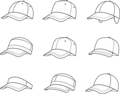 Baseball cap set. Front view. Stock Illustration