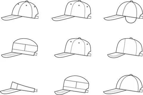 Baseball cap set. Side view. Stock Illustration