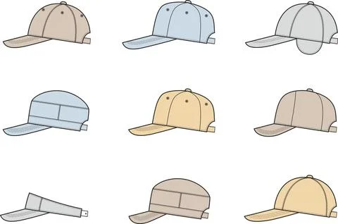 Baseball cap set. Side view. Stock Illustration