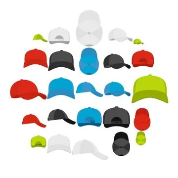 Baseball cap views icons set, simple style Illustrazione stock