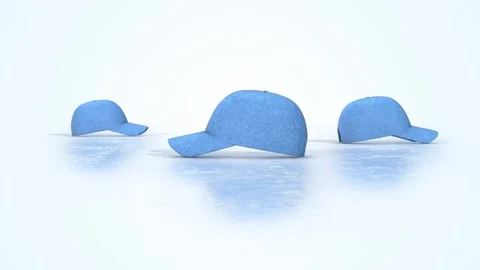 Baseball Caps on a Light Reflective Floor. Sports Caps 3D Animation. 4K Stock Footage 299722755