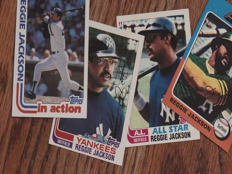 Baseball Cards - Reggie Jackson Stock Footage
