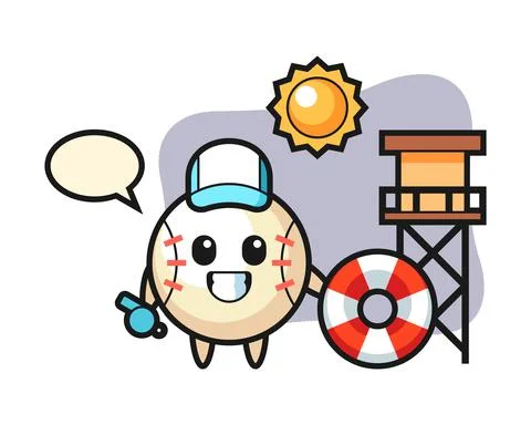 Baseball cartoon as a beach guard Stock Illustration
