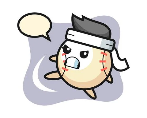 Baseball cartoon doing a karate kick Stock Illustration