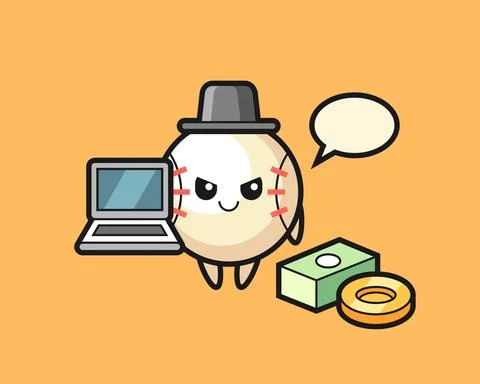 Baseball cartoon as a hacker Stock Illustration