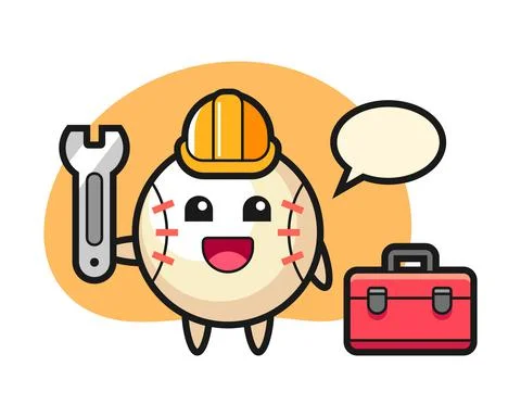 Baseball cartoon as a mechanic Stock Illustration
