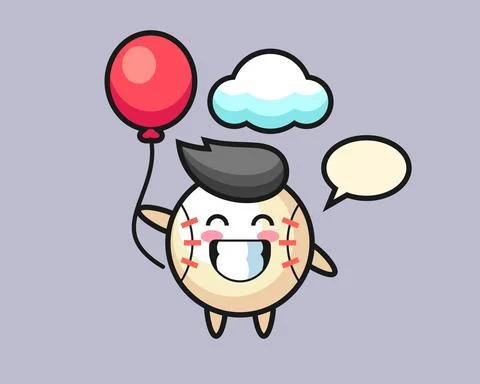 Baseball cartoon is playing balloon Stock Illustration