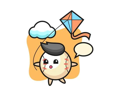 Baseball cartoon is playing kite Stock Illustration