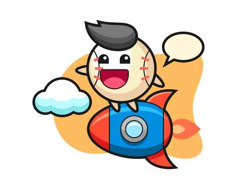 Baseball cartoon riding a rocket Stock Illustration