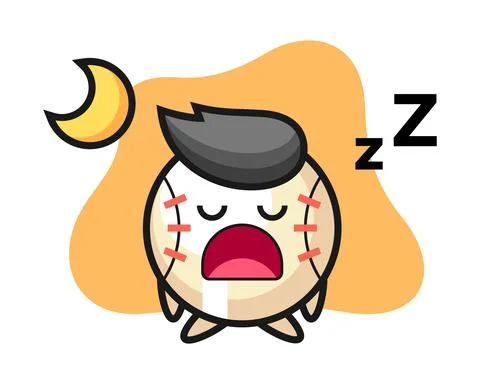 Baseball cartoon sleeping at night Stock Illustration