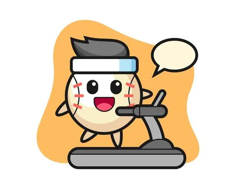Baseball cartoon walking on the treadmill Stock Illustration