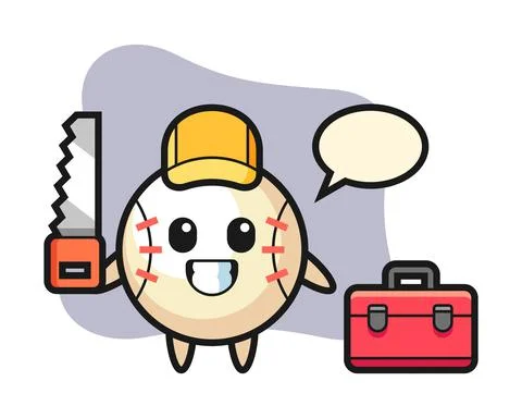 Baseball cartoon as a woodworker Stock Illustration