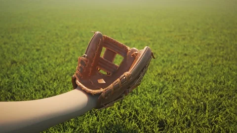 Baseball catch on a stadium grass background. Epic  slow motion shot 4KHD Stock Footage 110048677