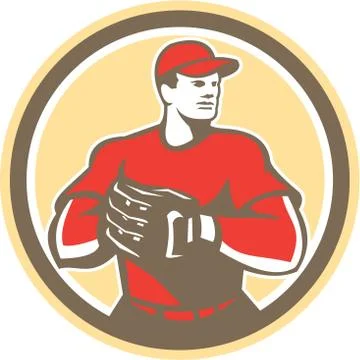 Baseball catcher gloves circle retro Stock Illustration