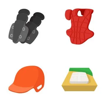 Baseball catcher protective gear and first base set Stock Illustration